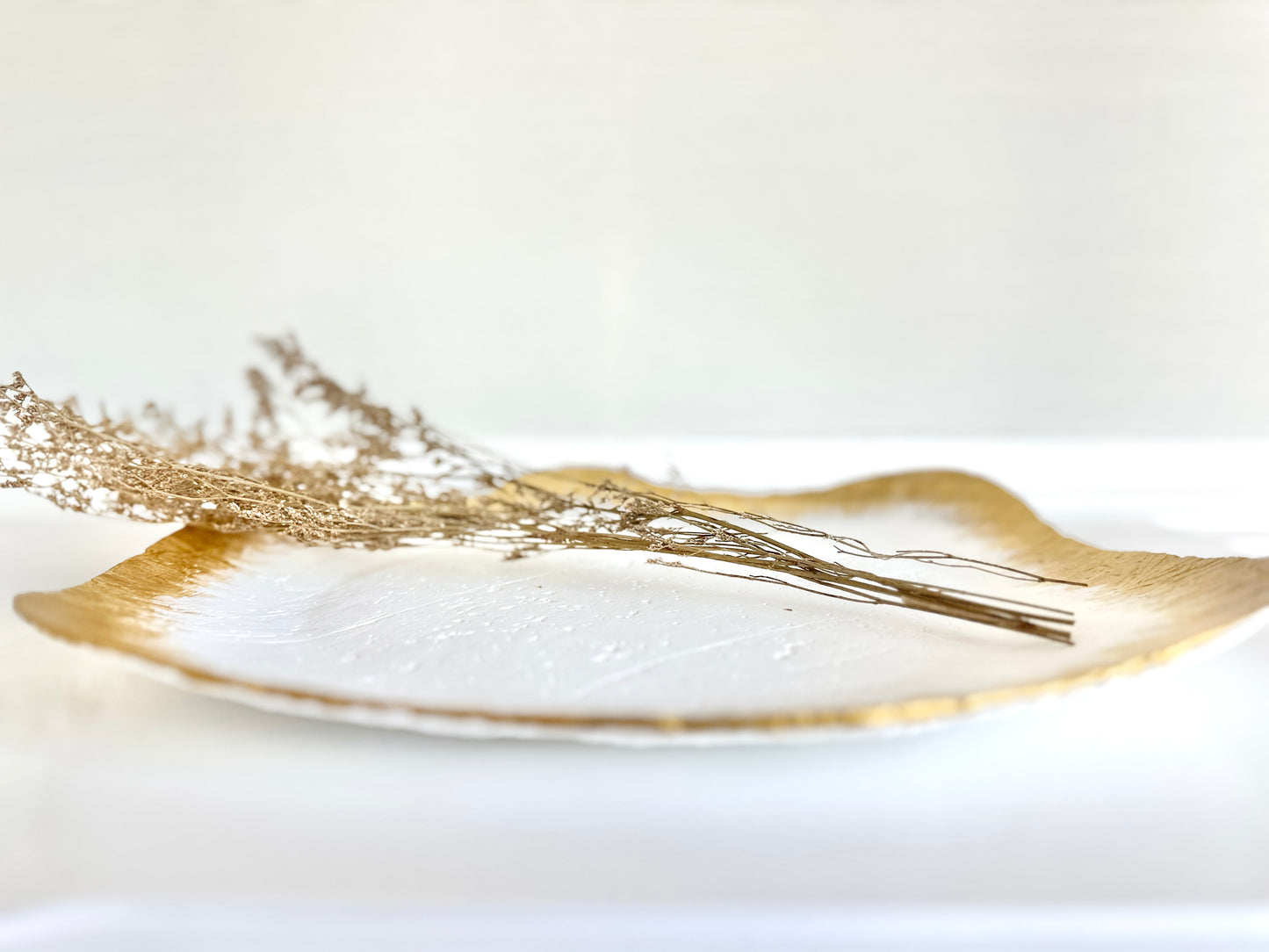 February White and Gold Paper Mache Wavy Table Top Tray