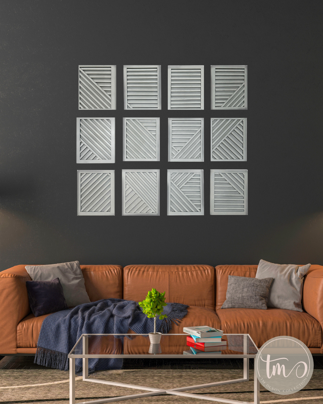 Geometric Criss Cross 12 Piece Gray Wooden Wall Collage