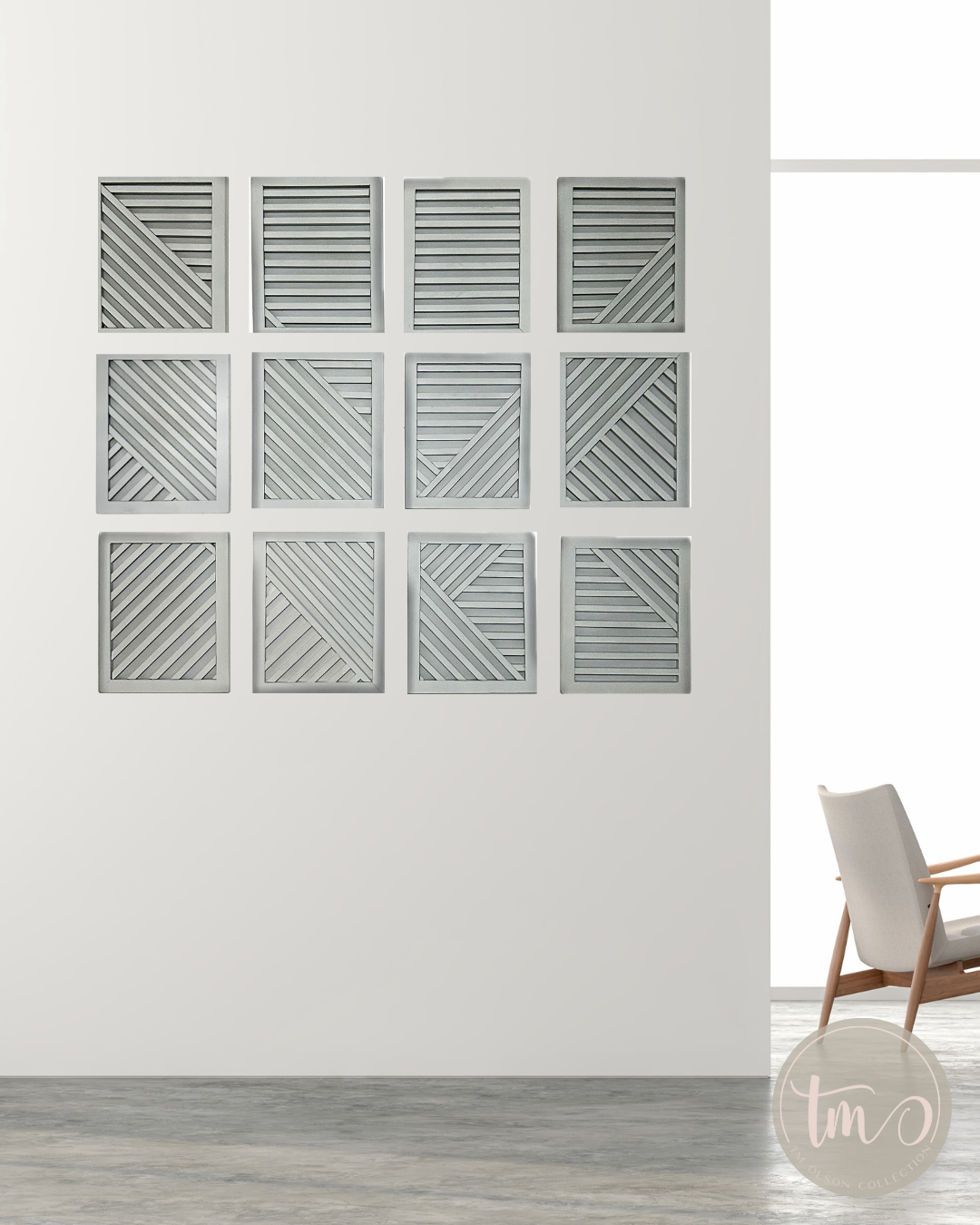 Geometric Criss Cross 12 Piece Gray Wooden Wall Collage