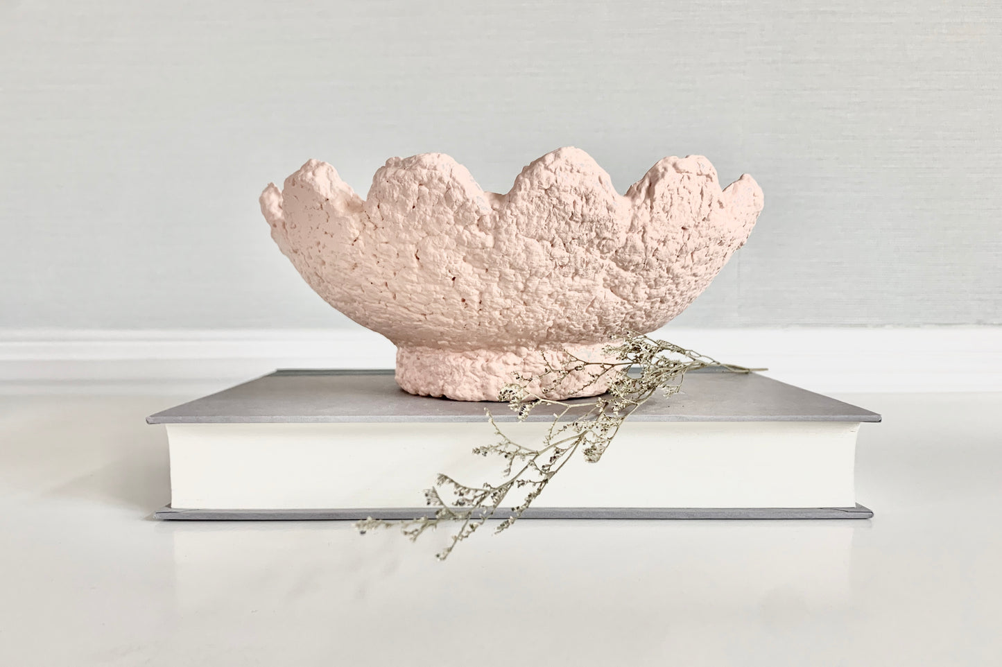 Soft Pink Scalloped Bowl Paper Mache Material