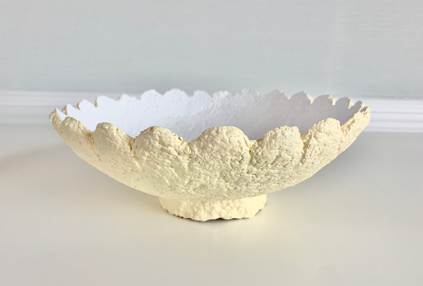 Light Yellow Scalloped Decorative Bowl Paper Mache Material