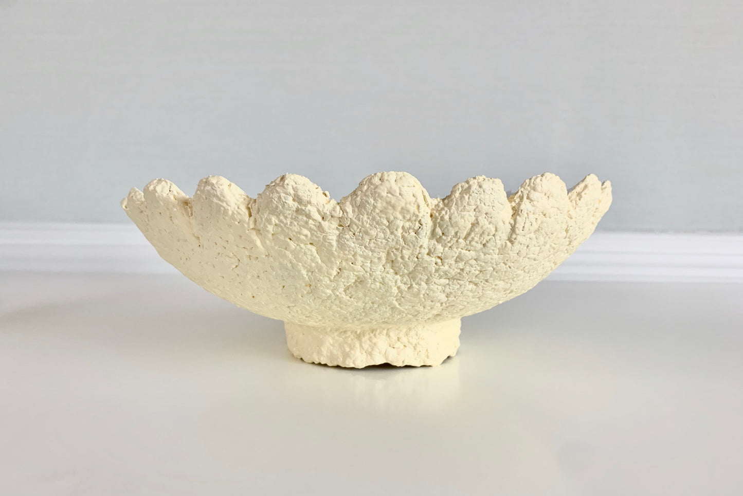 Light Yellow Scalloped Decorative Bowl Paper Mache Material