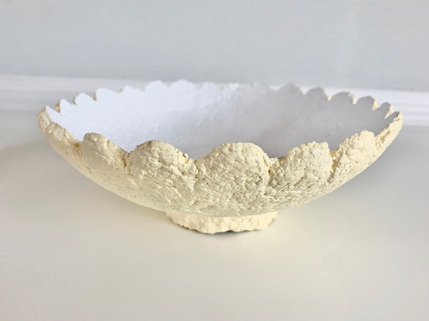 Light Yellow Scalloped Decorative Bowl Paper Mache Material