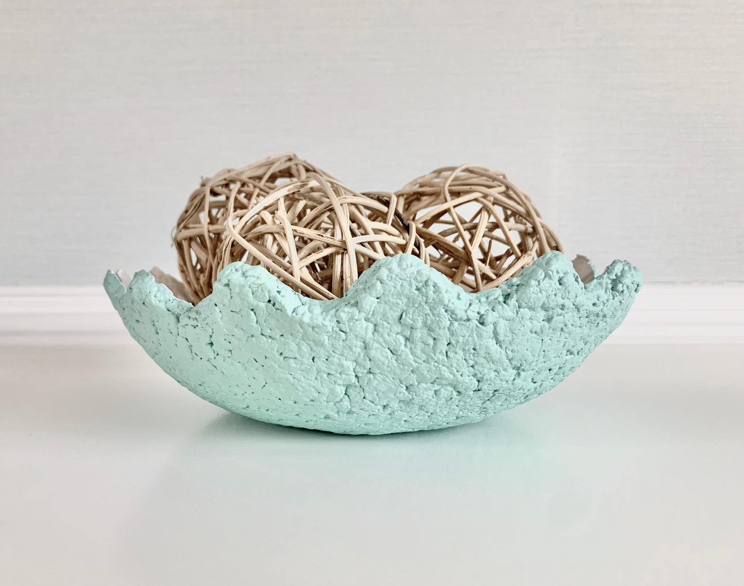 Teal Wavy Decorative Bowl Paper Mache Material