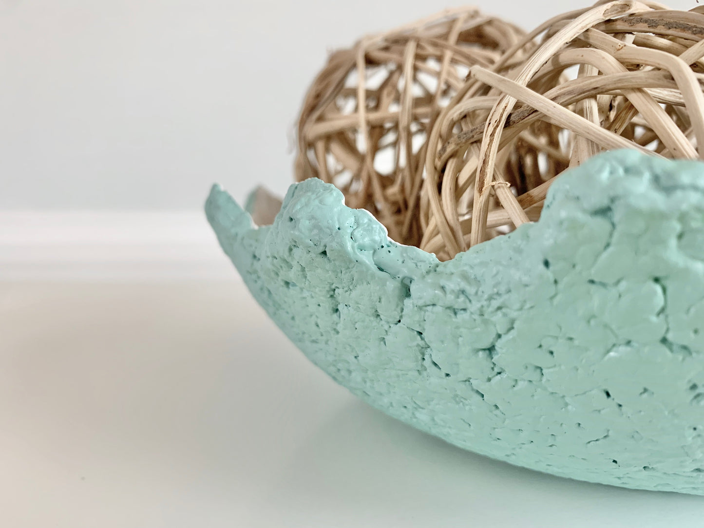 Teal Wavy Decorative Bowl Paper Mache Material