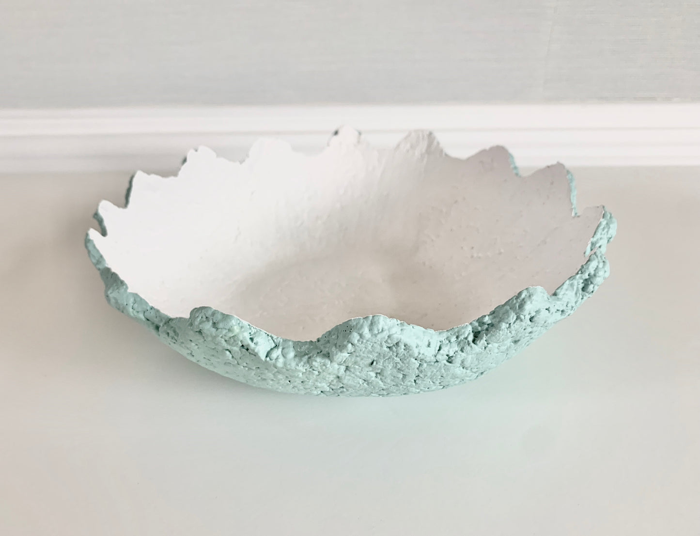 Teal Wavy Decorative Bowl Paper Mache Material