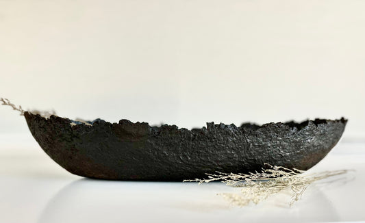 Long Rustic Black Bowl Paper Mache Material