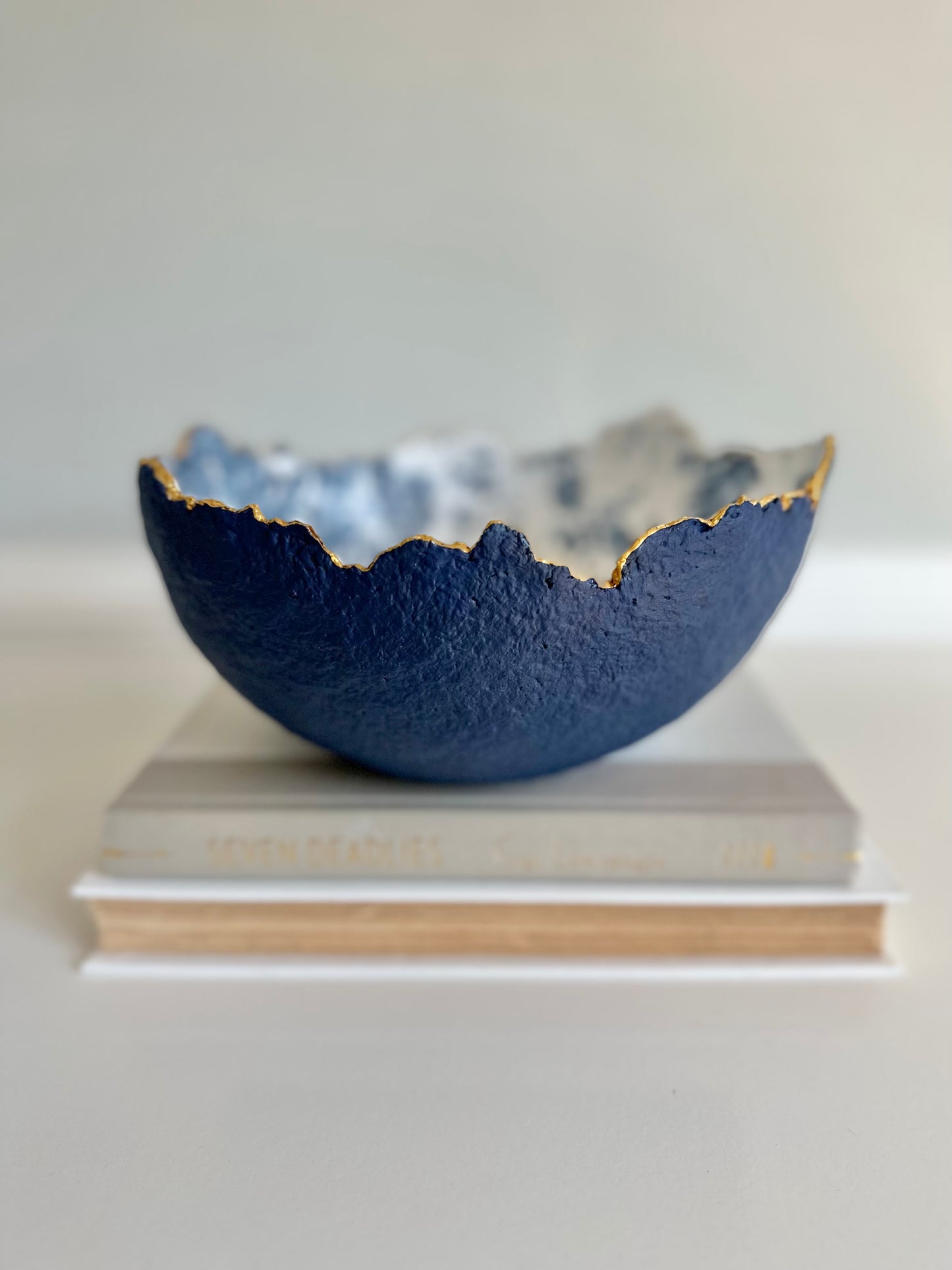 Blue Floral Decorative Eggshell Bowl Paper Mache Material