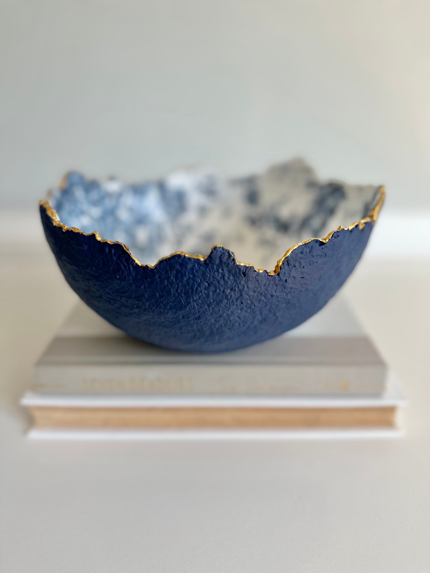 Blue Floral Decorative Eggshell Bowl Paper Mache Material