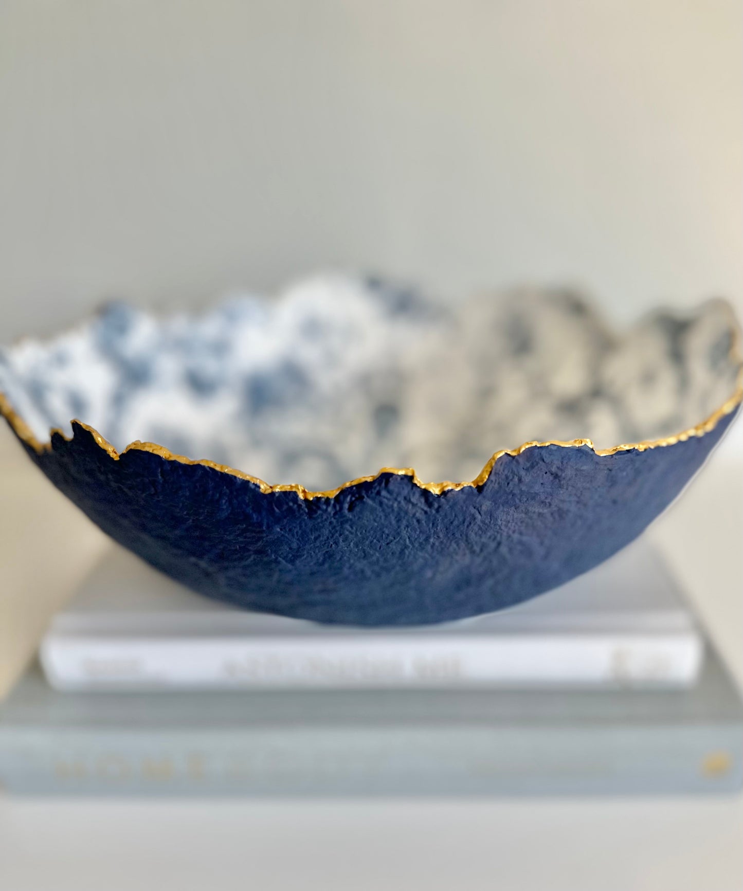 Blue Floral Decorative Eggshell Bowl Paper Mache Material