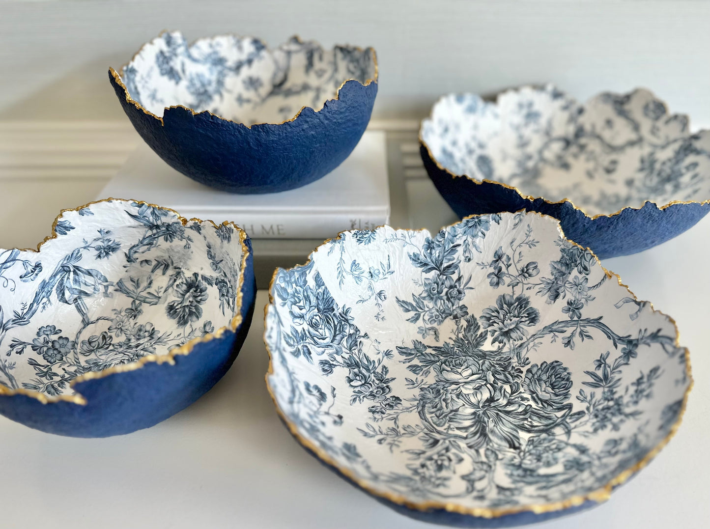 Blue Floral Decorative Eggshell Bowl Paper Mache Material