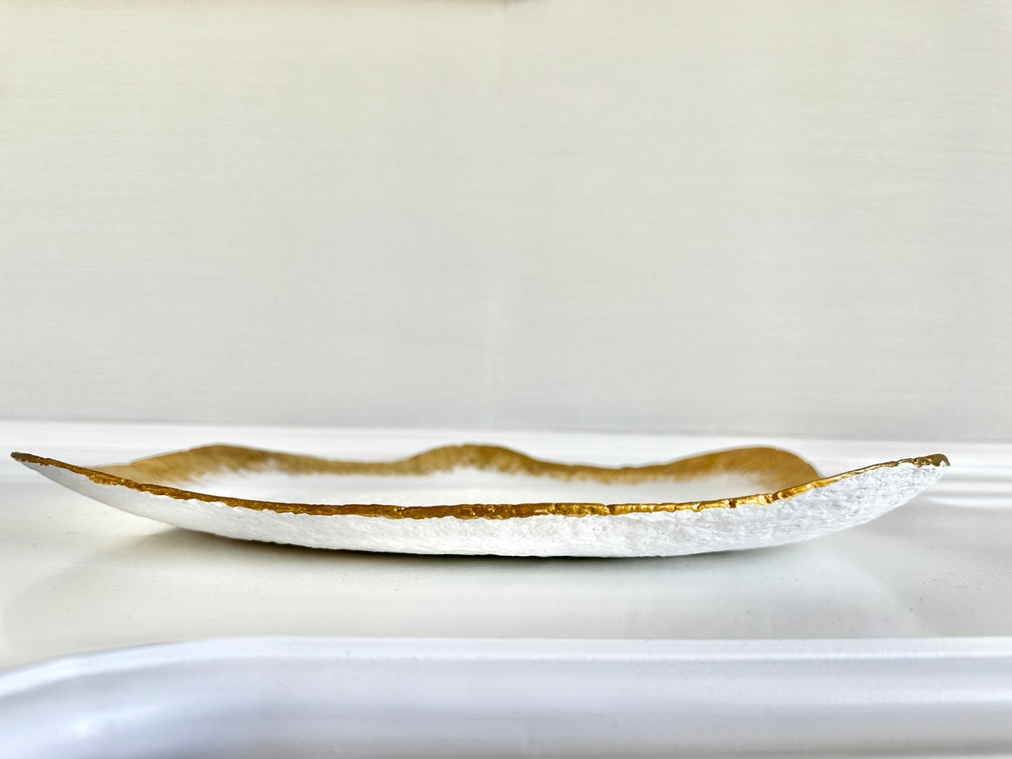 February White and Gold Paper Mache Wavy Table Top Tray