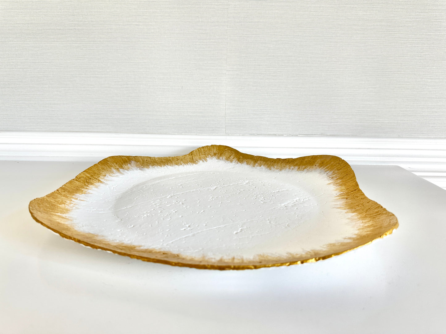 February White and Gold Paper Mache Wavy Table Top Tray