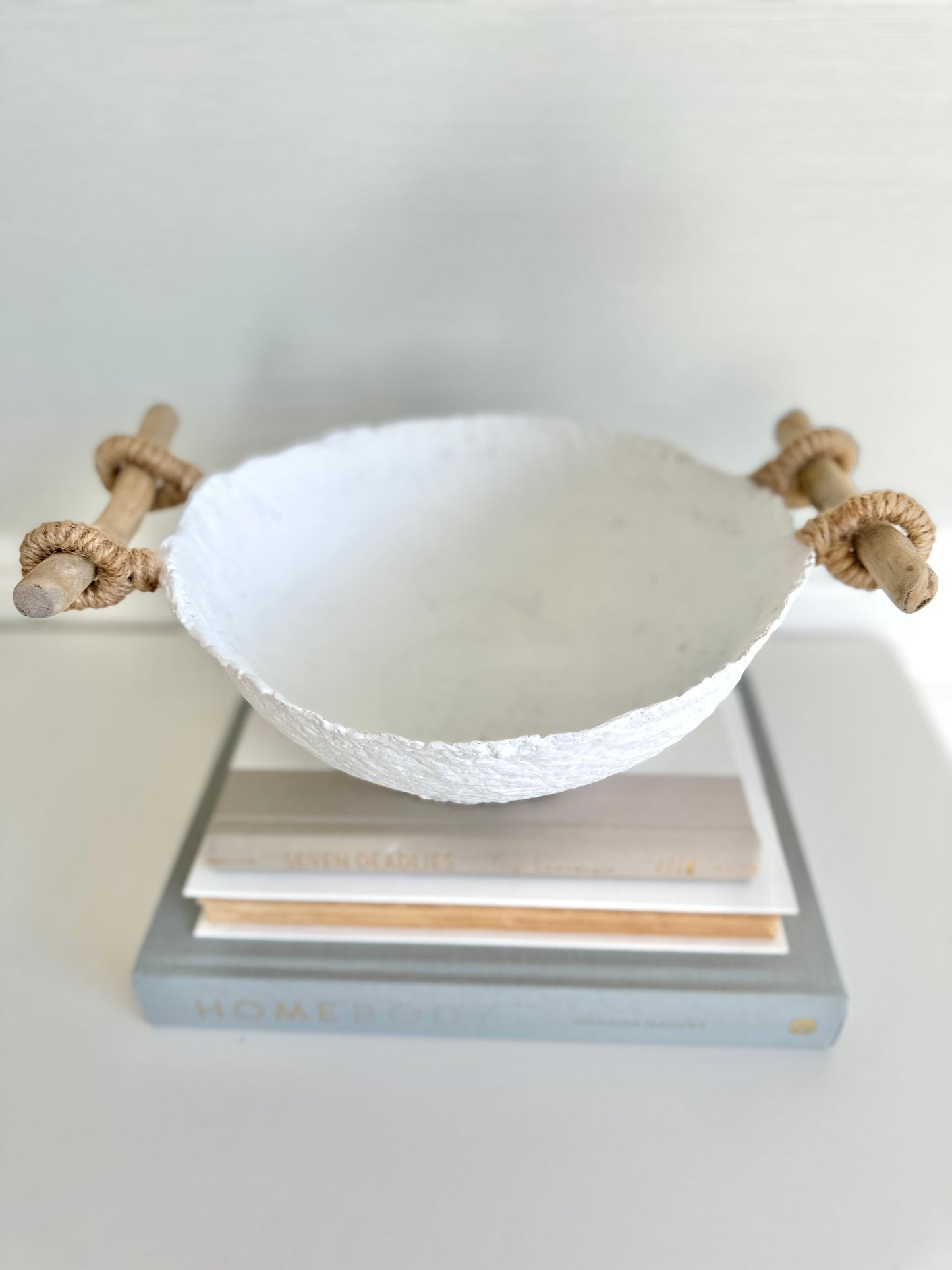 Drift White Organic Paper Mache Decorative Bowl