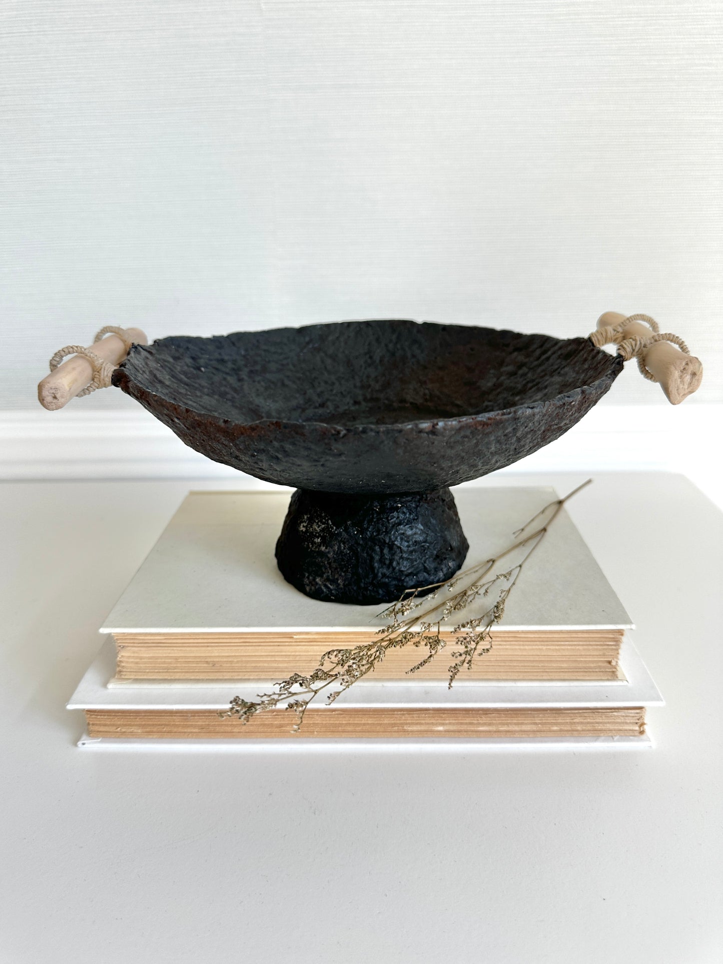 Earthy Black Pedestal Bowl Paper Mache Material