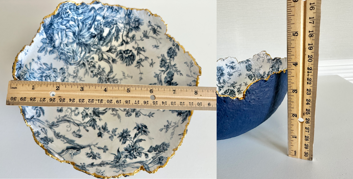 Blue Floral Decorative Eggshell Bowl Paper Mache Material