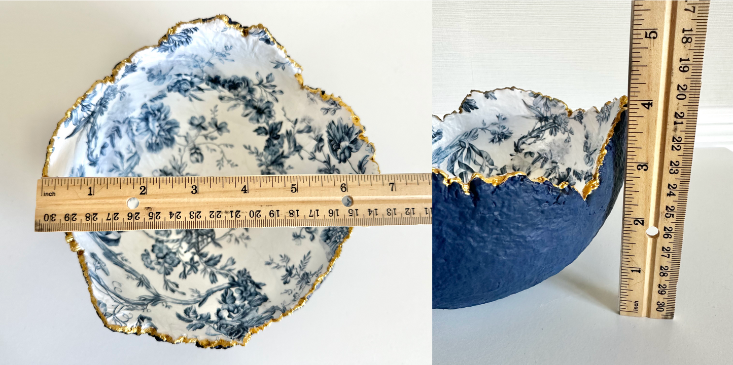 Blue Floral Decorative Eggshell Bowl Paper Mache Material